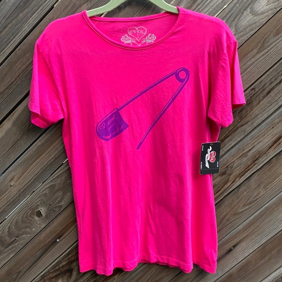 EVOL safety pin 100% pink cotton T-shirt. New! - Picture 1 of 9